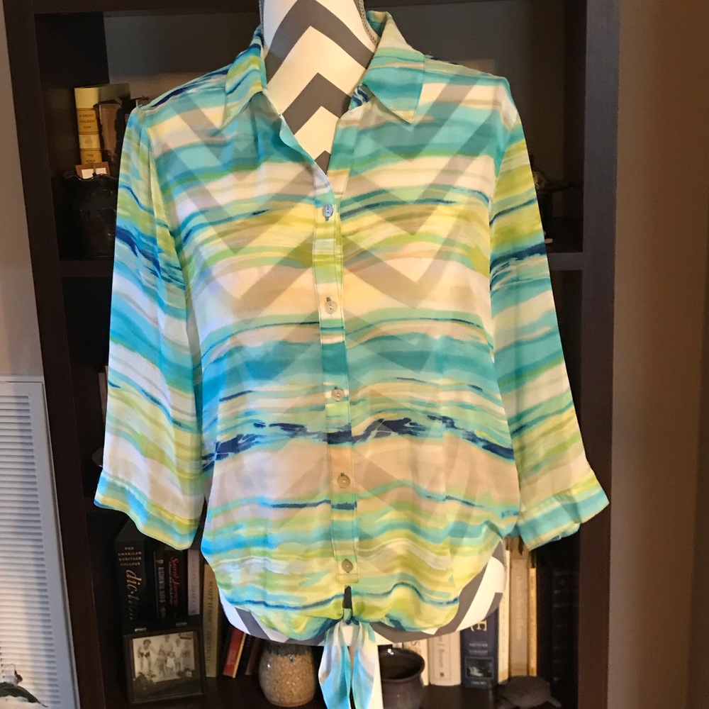 Chico’s Size 1 (MEDIUM) Polyester Sheer Tie Top